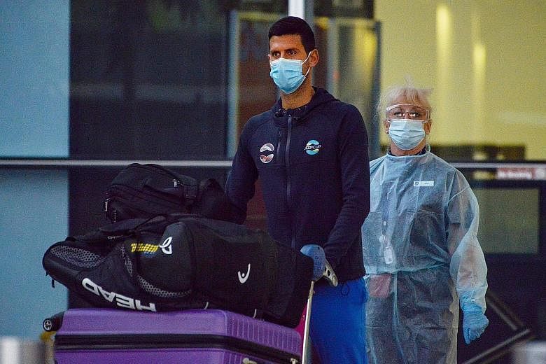 Novak Djokovic arriving in Adelaide where he will isolate and prepare for the warm-up tournaments before the Australian Open. Tennis players and officials arriving in Melbourne on a charter flight. They will enter two weeks of quarantine before the s