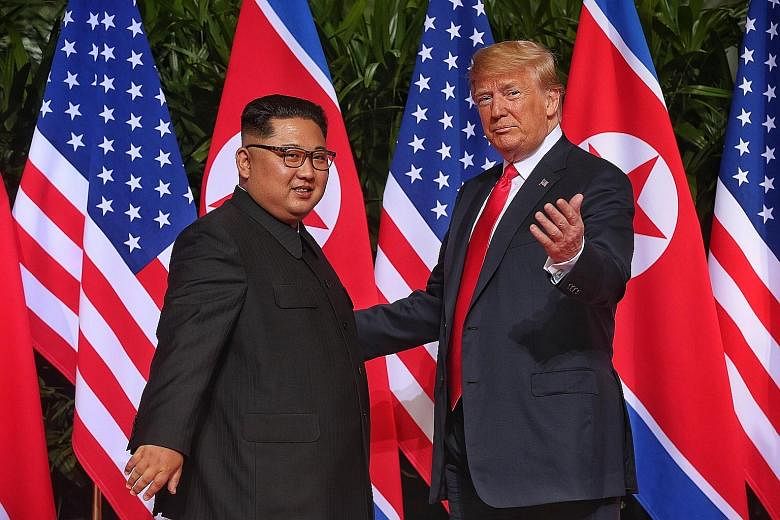 North Korean leader Kim Jong Un and President Trump in the courtyard of the Capella Singapore hotel in Sentosa in 2018. The much-hyped meeting between the two leaders yielded a deflation of immediate tension, but nothing concrete in terms of the stra