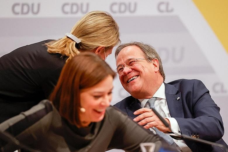 Mr Armin Laschet, North Rhine-Westphalia's state premier, at the Christian Democratic Union's congress in Berlin after being elected the new leader of the party yesterday. The event was livestreamed online to delegates due to the pandemic. PHOTO: AGE