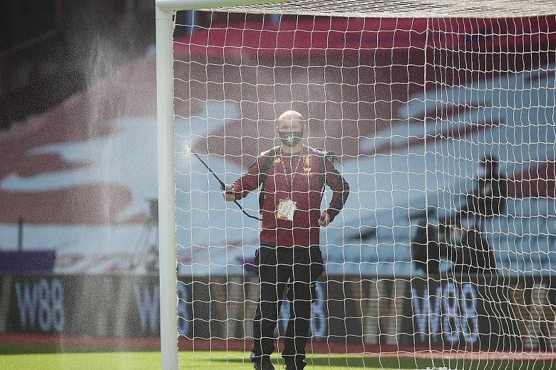 English Premier League side Aston Villa are among teams forced to shut their training ground due to coronavirus outbreaks but players on the pitch, including those from Sheffield United (right), have been flouting safe distancing guidelines during go