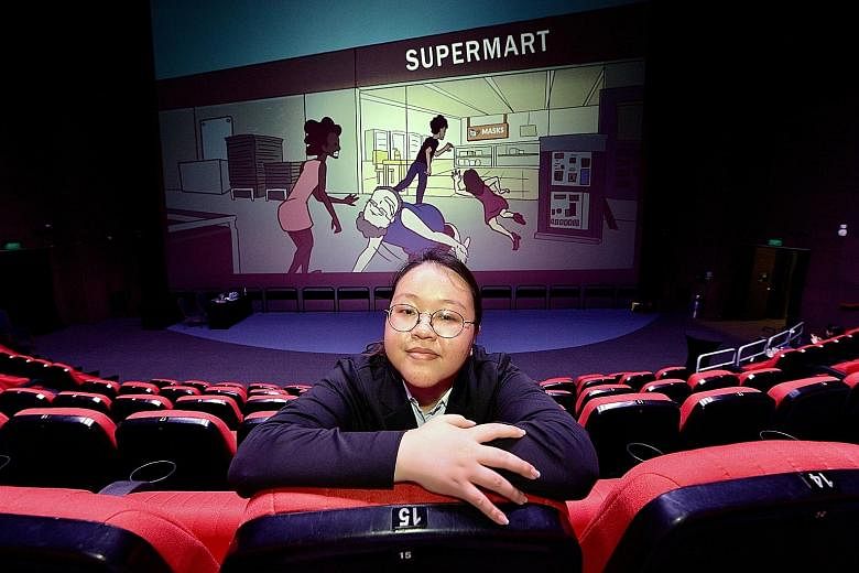 Youth category finalist Team Dragon Fruit, comprising four digital animation students from Nanyang Polytechnic and led by Alicia Lim (above), 19, produced an animation clip that addressed the role fake news played in triggering a run on supermarkets 