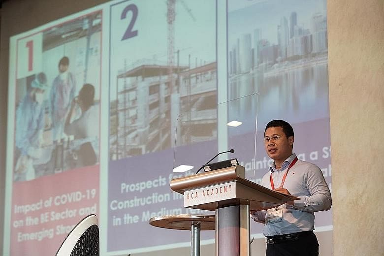 National Development Minister Desmond Lee sees sustained recovery of construction demand over the next five years. A construction site in Toa Payoh last October. National Development Minister Desmond Lee said the public sector will contribute about 6