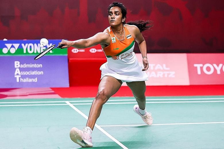 India's P.V. Sindhu, a former world champion, beat Thailand's Busanan Ongbamrungphan 21-17, 21-13 yesterday in the women's singles first round at the Toyota Thailand Open in Bangkok