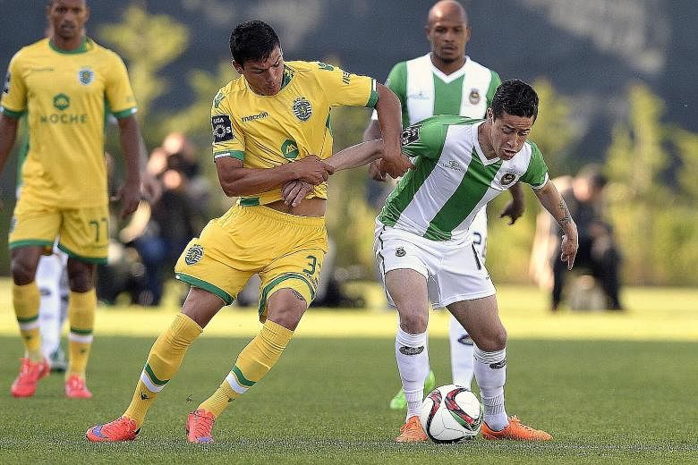 Brazilian midfielder Diego Lopes (right) on the ball for Rio Ave back in 2015 against Sporting defender Jonathan Silva. This is the first time an SPL side have paid a multi-million transfer fee for a player from a prominent European team.