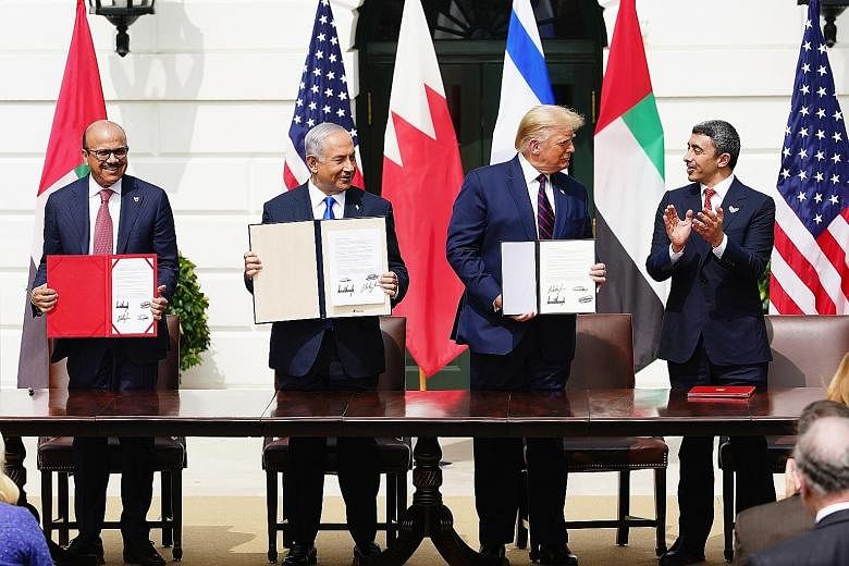 At the Abraham Accords signing ceremony in Washington last September which normalises relations between the United Arab Emirates and Bahrain with Israel were: (from far left) Bahrain Foreign Affairs Minister Sheikh Khalid Bin Ahmed Al-Khalifa, Israel