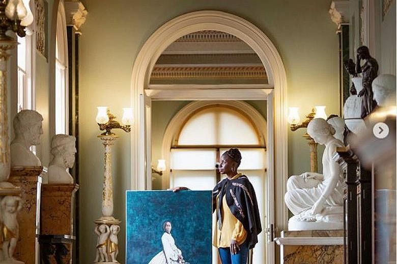 British-Zambian artist Hannah Uzor and her portrait of Sarah Forbes Bonetta at Osbourne House in the Isle of Wight.