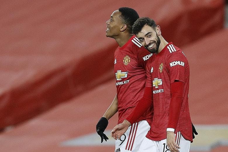  The attacking verve of Bruno Fernandes (with Anthony Martial) has propelled Manchester United to the league's summit.