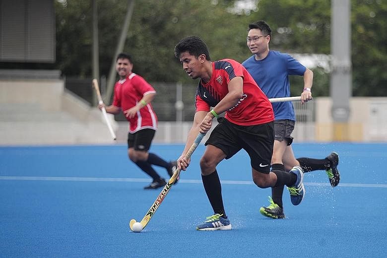 Oldham club members in a 3v3 hockey game as part of a trial for an upcoming league organised by the Singapore Hockey Federation. The writer hopes to see other sports groups adopting different competition formats to give local athletes opportunities t