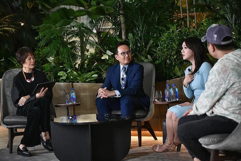 The live-stream panel discussion featured (from left) Ms Genevieve Cua, wealth editor at The Business Times who moderated the discussion; Citi Singapore's bancassurance head Derrick Khoo; media personality Diana Ser; and entrepreneur chef Pang Kok Ke