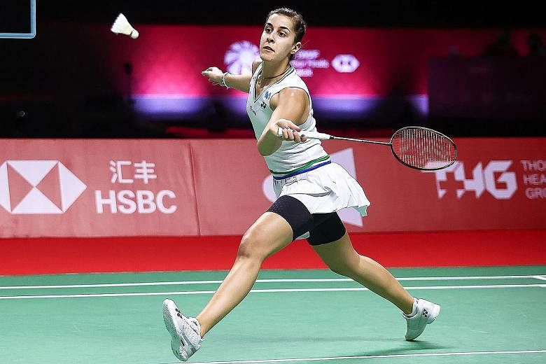 Carolina Marin on the way to booking a place in her third final in a row with her World Tour Finals semi-final win yesterday.