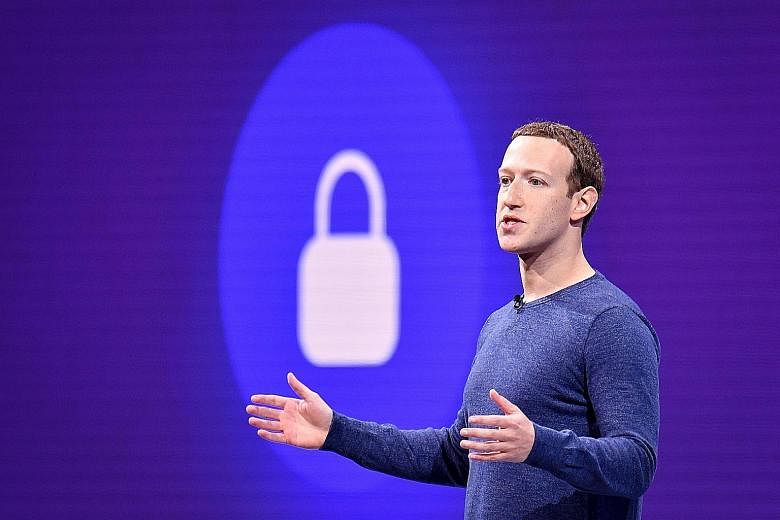 Facebook, whose chief executive is Mr Mark Zuckerberg (above), is planning its own counter-move to Apple's prompt (left), which aims to seek users' consent before their data can be tracked by app developers. PHOTOS: AGENCE FRANCE-PRESSE, REUTERS