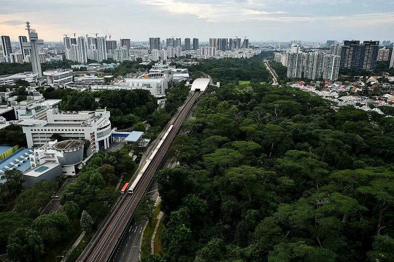 Land contributed 0.03 per cent of Singapore's carbon emissions in 2016, down from 0.12 per cent in 2014, according to the Biennial Update Report. The drop was because fewer forests were cleared for human settlements. Meanwhile, Dover Forest (above), 