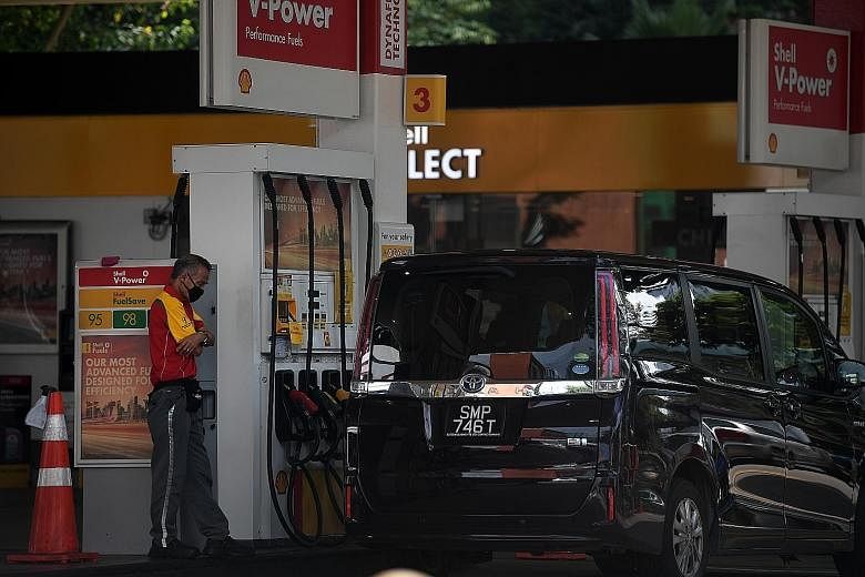 Petrol and diesel prices have gone back to their levels seen just before Singapore's circuit breaker to control the spread of Covid-19 kicked in last year. Pump prices fell to their lowest levels in several years during the two-month period. ST PHOTO