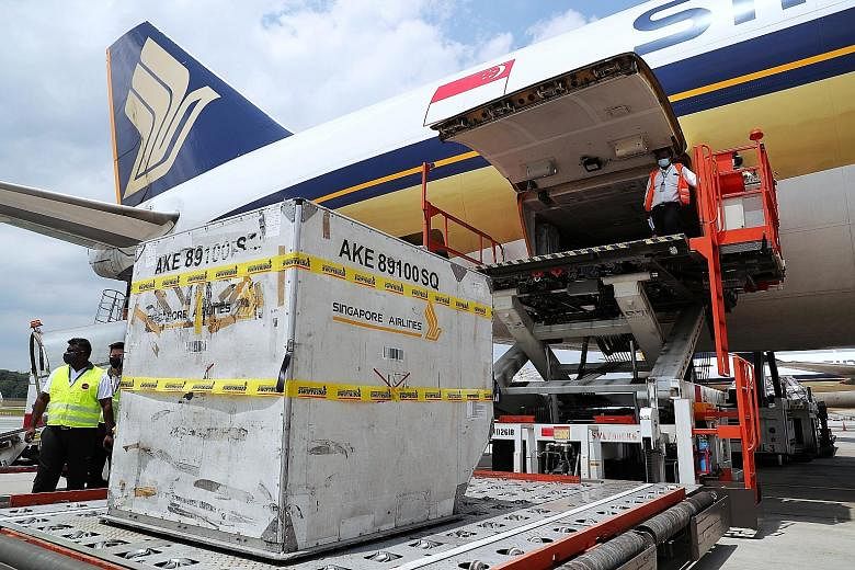 A Singapore Airlines cargo plane flew in from Brussels with the first shipment of Moderna's Covid-19 vaccine yesterday afternoon.