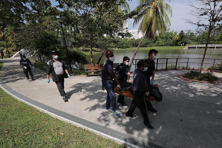 Eyewitnesses said they heard a loud crack just before the 20m-tall Araucaria excelsa tree, which had a girth of 1.3m, fell yesterday morning at Marsiling Park, pinning Ms Loke Xiao Li, 38, under it. About 10 people at the park tried to lift the tree 