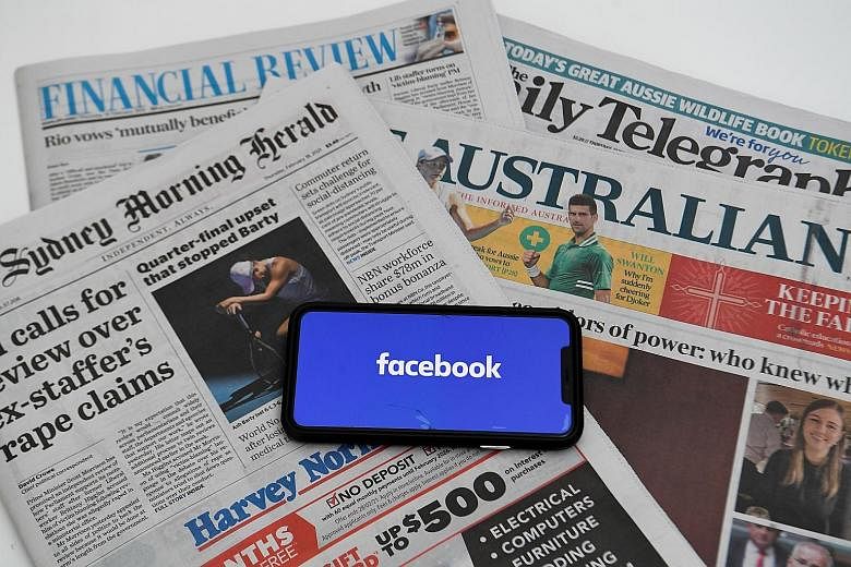 Facebook blocked news sites in Australia yesterday, in a move that appeared to send a message about attempts to force it to pay media publishers for content. PHOTO: REUTERS