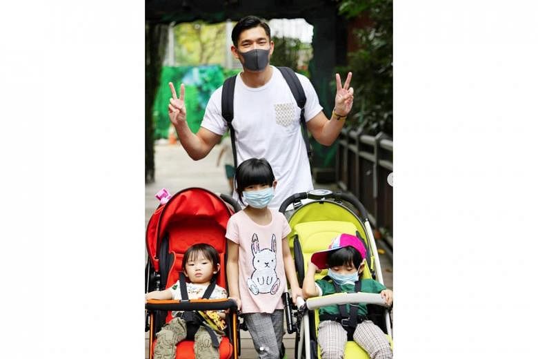 Actor Elvin Ng with his nieces Nicole (centre) and Arissa (right) and nephew Reyner (left) at the Singapore Zoo.