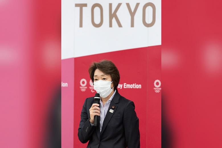 Seiko Hashimoto speaking during the Tokyo 2020 executive board meeting in Tokyo yesterday.