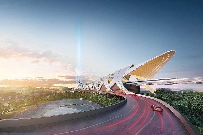 An artist's impression of the Johor Baru-Singapore Rapid Transit System Link Station in Bukit Chagar. The design of the station, titled Integration Of Two, signifies Johor and Singapore's relationship and history, said Malaysia's Mass Rapid Transit C