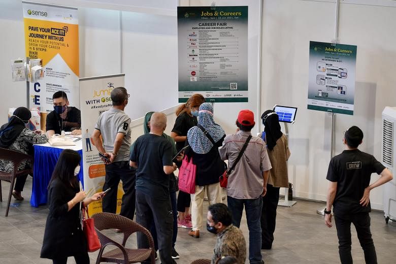 Job seekers on Jan 23 at the M3@Geylang Serai event, which featured a jobs and skills fair. In rounding up the Budget debate, Deputy Prime Minister Heng Swee Keat urged employers to look for the potential within job seekers to learn and grow with the