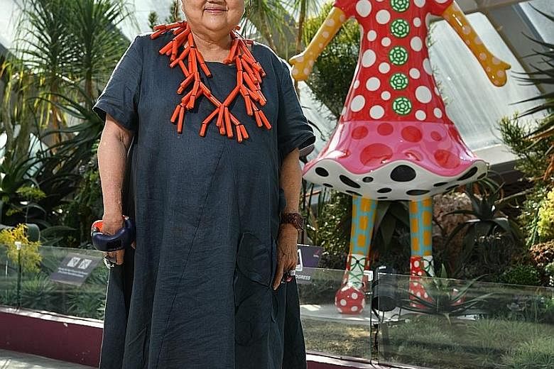 Art collector Lee Tuan, 81, with Kei-Chan, a 2.6m-tall sculpture by Japanese artist Yayoi Kusama. It is being unveiled today.