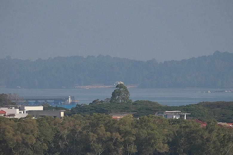 Hazy conditions over Pulau Ubin in the eastern part of Singapore yesterday morning as a result of smoke blown from the hot spot in Johor the day before. ST PHOTO: KEVIN LIM