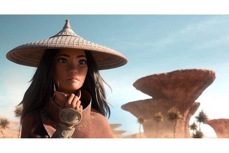 In Raya And The Last Dragon, Raya (left) is voiced by actress Kelly Marie Tran.