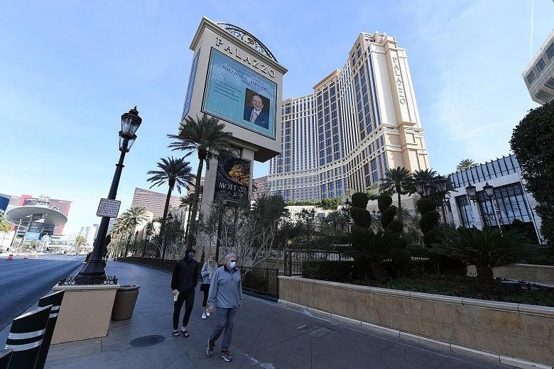 The marquee at The Palazzo Las Vegas displaying a tribute to Las Vegas Sands chairman and CEO Sheldon Adelson, who died on Jan 11. PHOTO: AGENCE FRANCE-PRESSE