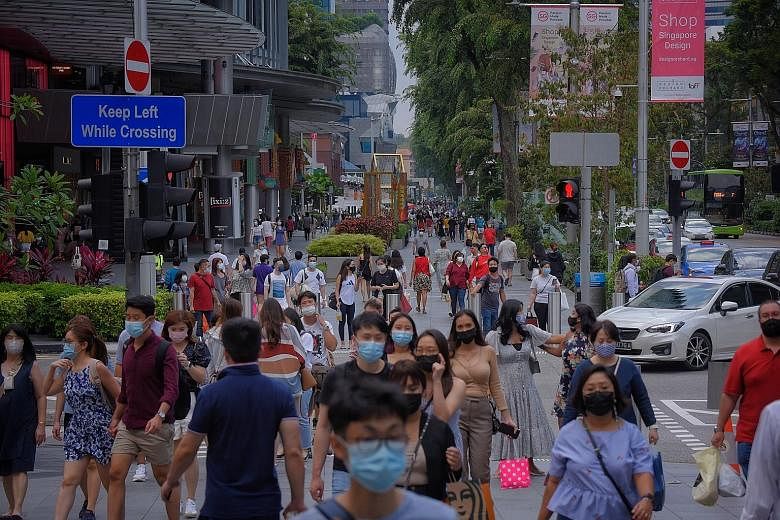 Shoppers in Orchard Road last month during the Chinese New Year period. Last year, the festival fell in January. The estimated total retail sales value in January this year was $3.8 billion, with online sales making up 10.3 per cent of the total. ST 