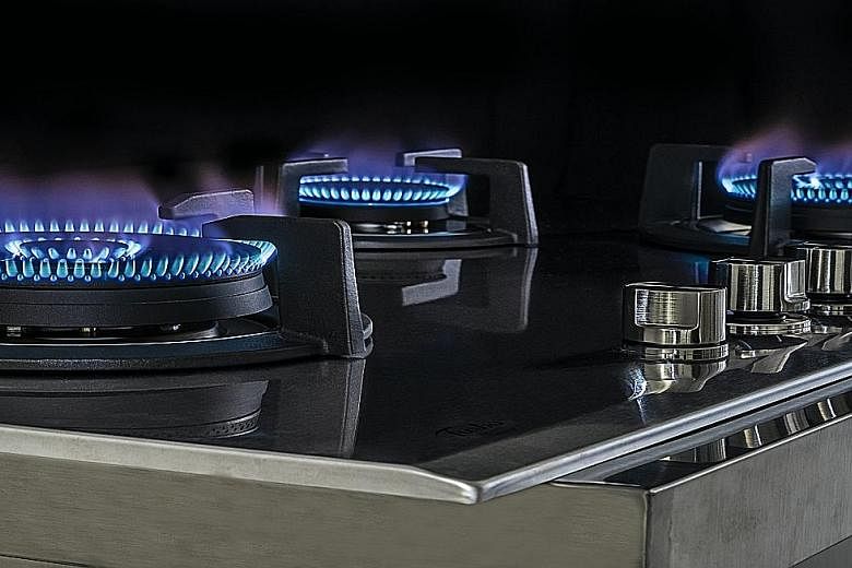 Turbo Italia has a few new products, including a retractable power hood (left) and a hob featuring Turbo's proprietary flames angled at 45 degrees for the best gas efficiency.