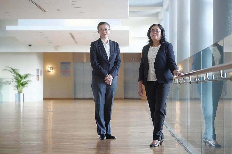 Professor Liu Bin, NUS' head of chemical and biomolecular engineering and vice-president of research and technology, and Professor Tulika Mitra, NUS vice-provost of academic affairs. More women are joining the university - almost 32 per cent of its 2