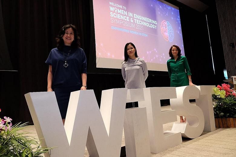 From left: Associate Professor Sierin Lim, Dr Chua Sook Ning and Associate Professor Kimberly Kline at the Women in Engineering, Science and Technology symposium. PHOTO: NTU
