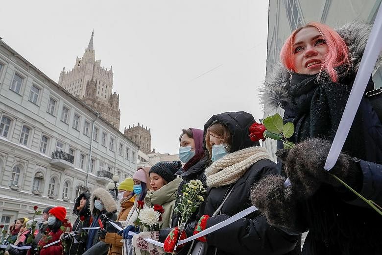 A rally in Moscow last month in support of Russian opposition politician Alexei Navalny. The detention of people at a meeting of independent and opposition politicians in the Russian capital yesterday comes amid a crackdown on anti-Kremlin sentiment 