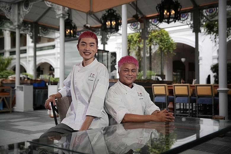Chefs Dylan Chan (far left) and Tinoq Russel Goh (left) of PasirPanjangBoy will be offering ngoh hiang, beef rendang and their signature prawn noodle soup at the Raffles Courtyard.