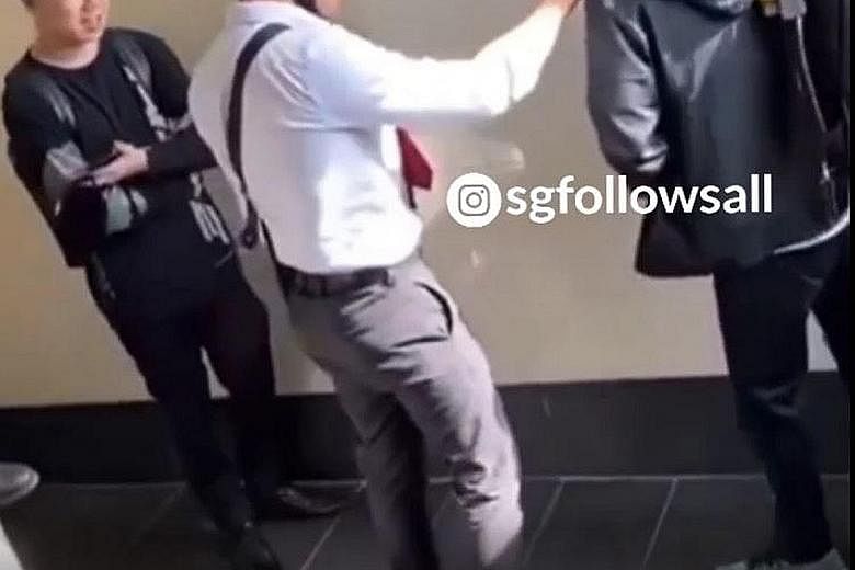 In a video that spread on social media, the main aggressor is seen slapping and kicking the victim in a men's toilet at ITE College Central.