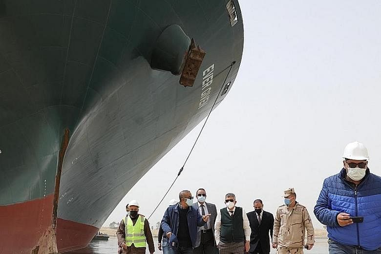 The 400m-long Ever Given became wedged diagonally across a southern section of the Suez Canal amid high winds last Tuesday, disrupting global shipping by blocking one of the world's busiest waterways. About 15 per cent of world shipping traffic passe