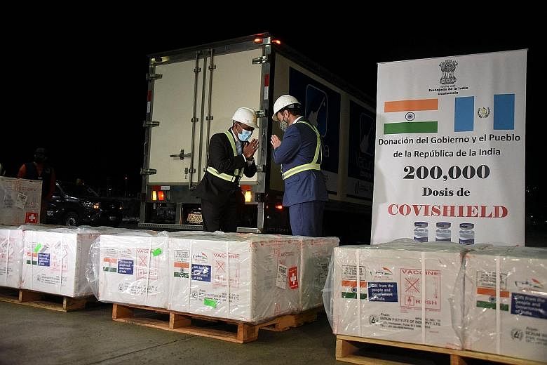 India's donation of 200,000 doses of the Covishield vaccine to Guatemala arrived at La Aurora International Airport in Guatemala City on March 2. PHOTOS: AGENCE FRANCE-PRESSE