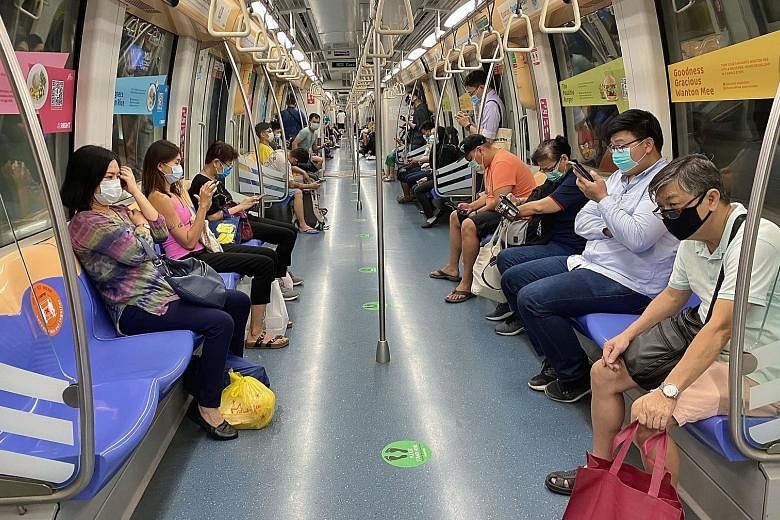 SBS Transit, which operates the North-East (left) and Downtown lines, had the highest reliability numbers last year, posting more than two million train-km between delays of more than five minutes.