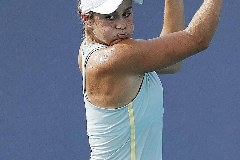 Ashleigh Barty on her way to a 6-3, 6-3 win over Elina Svitolina. She won the Miami Open when it was last held in 2019.