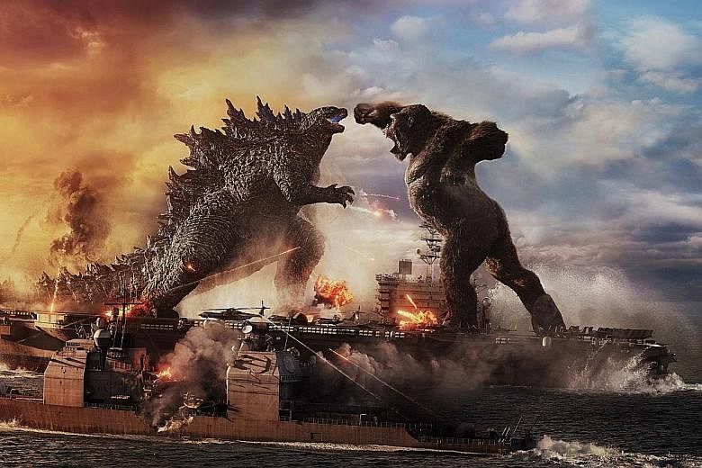 A still from Godzilla Vs Kong. The monsters first fought in 1962 after a big-screen match-up between Kong and Frankenstein's monster was scuttled, at which point film studio Toho offered Godzilla as a replacement.