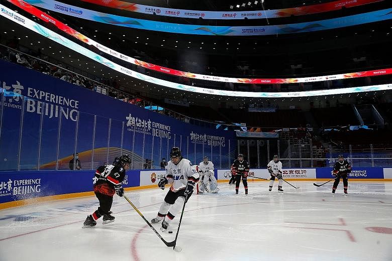 Spectators watching an ice hockey competition last week, a test event ahead of the 2022 Beijing Winter Olympics. Republican politicians in the US have led calls for a boycott of the Games, in part over what rights monitors say is the mass incarcerati
