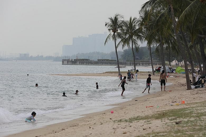 People enjoying the beach at East Coast Park last month. The coastal model will simulate potential changes in waves near the shore, as well as storm surges within the region. ST PHOTO: ONG WEE JIN