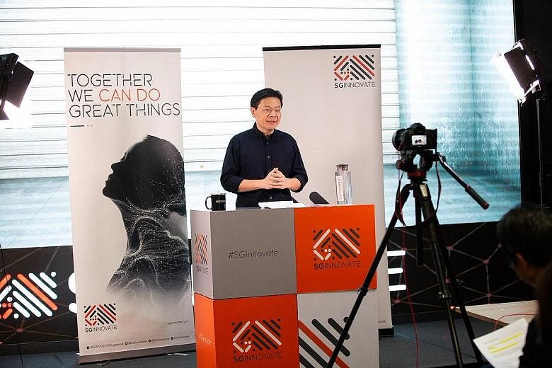 Education Minister Lawrence Wong giving the opening address at SGInnovate's virtual career showcase New Frontier: Build Your Deep Tech Future yesterday. He said deep tech is at the forefront of new innovations. PHOTO: SGINNOVATE