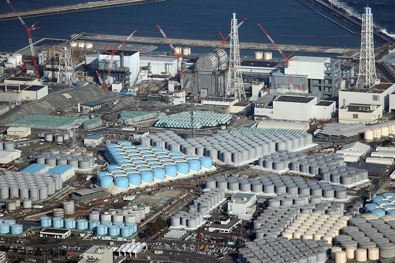 There are more than 1,000 storage tanks, each 10m tall, at the Fukushima Daiichi complex, holding 1.25 million cu m of water. PHOTO: EPA-EFE