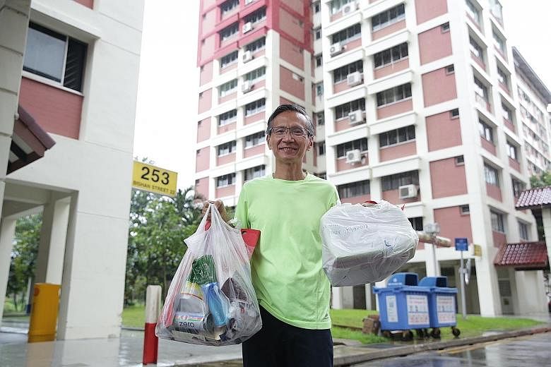 Ms Liow Oi Lian, 57, began making compost in 2013 to cut food waste and regenerate garden soil. Ms Padmarani Srivatsan, 56, also reduces waste through composting - she makes compost by mixing food waste, dried leaves and homemade yogurt, and teaches 