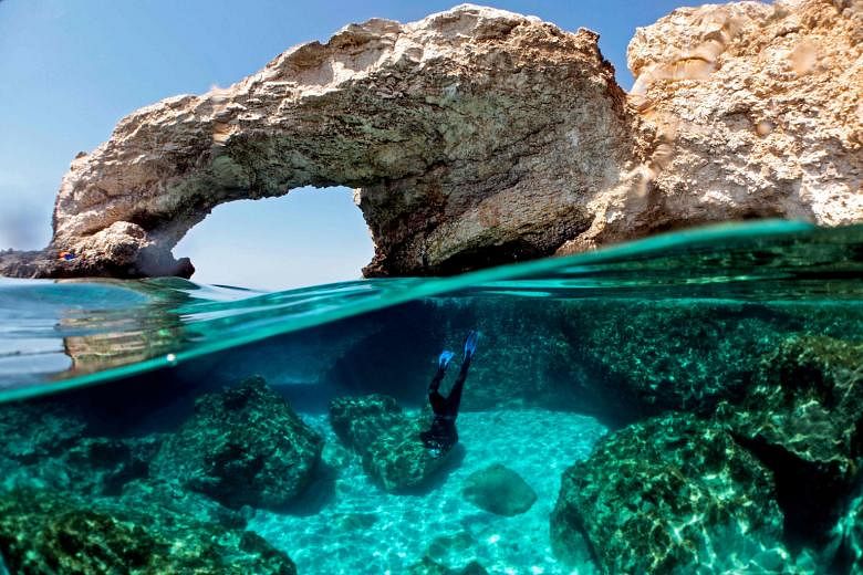 Cypriot marine ecologist Louis Hadjioannou, 38, photographing coral to monitor the impact of climate change on the delicate fauna in the crystal clear waters of Glyko Nero in Ayia Napa, off the island's south-eastern shore. A great global green trans