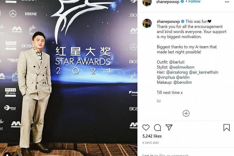 Actor Shane Pow at the Star Awards earlier this month.
