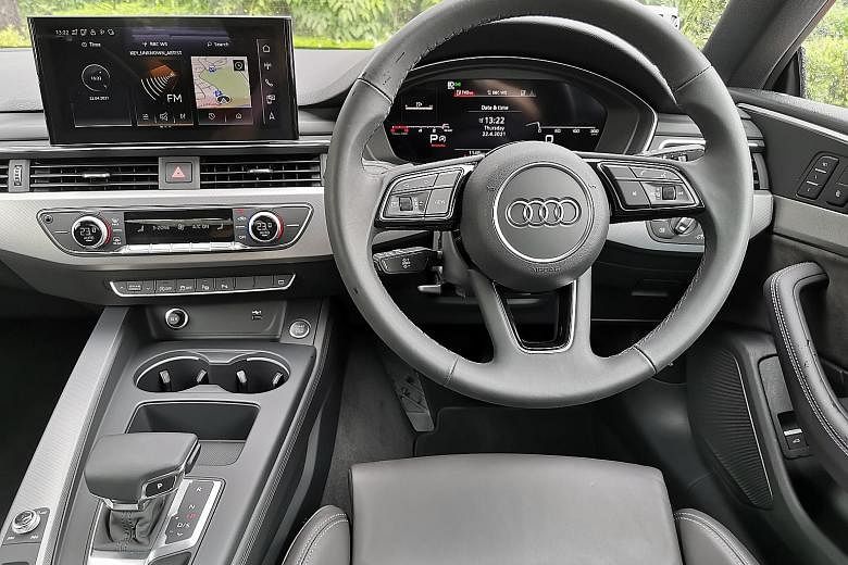 Both the Audi A5 (top left) and BMW 420i (left) have a 12.3-inch digital instrument cluster behind the steering wheel. The A5 presents the information more legibly than the 420i's over-stylised graphics. The BMW 420i Coupe (right) has dramatic looks 