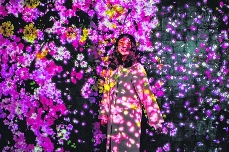 Digital art takes on myriad designs at the teamLab Borderless exhibition (above and right) in Shanghai. TeamLab, an art collective of practitioners from different disciplines such as animation, engineering and architecture, explores relationships bet