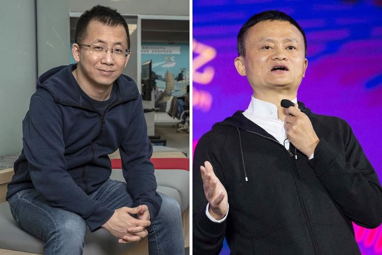 Mr Zhang Yiming (left) tapped mega-hit apps like TikTok to secure ByteDance's status as the world's most valuable private company. Now, he is taking on China's e-commerce behemoths like Mr Jack Ma (right), whose Alibaba runs Taobao, to land another k